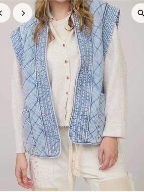 Blu Pepper - Quilted Washed Denim Oversized Vest